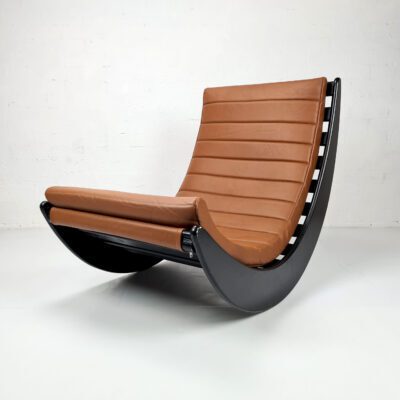 Verner Panton Rocking Chair upholstered in brown aniline leather
